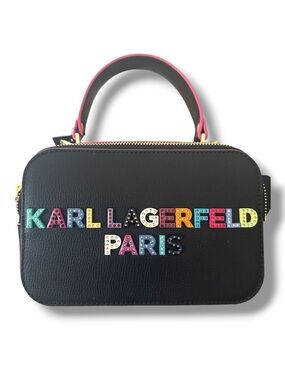 Karl Lagerfeld  Black Stud Logo Crossbody  with Logo Web Strap NEW | MSRP $228
